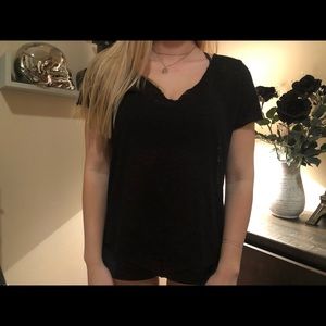 Black short-sleeve V-neck Top